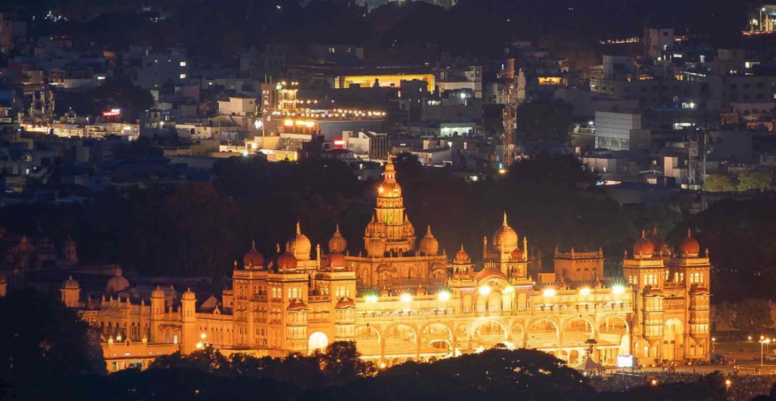 Night view, illumination of Mysore Palace