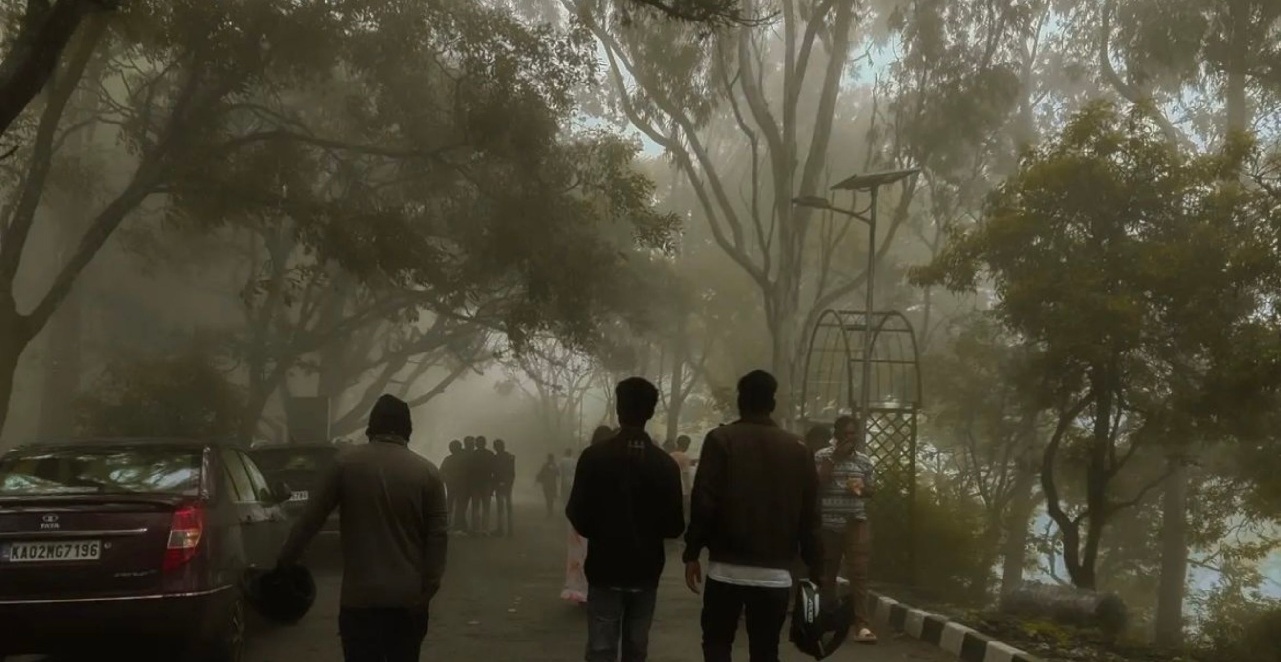 Tourist enjoying in misty park