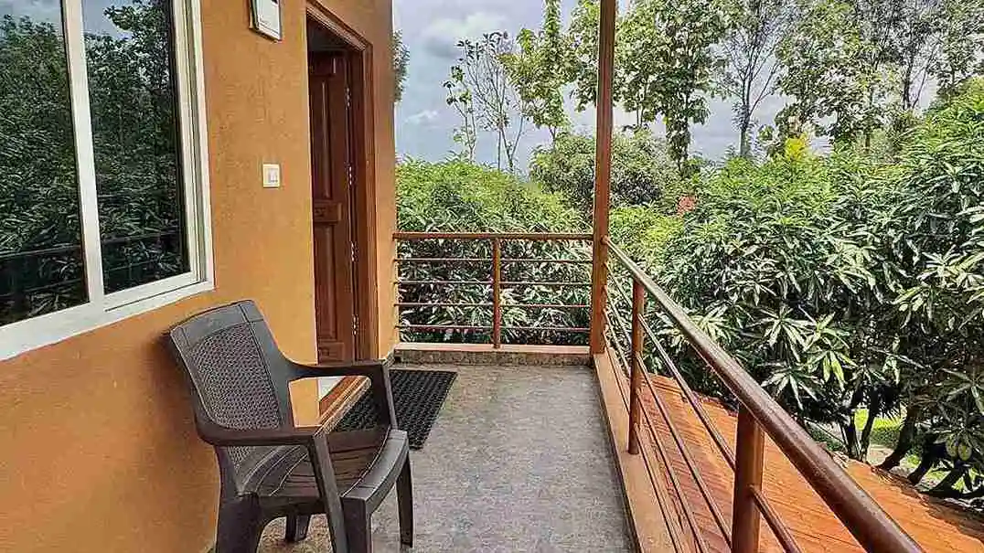 Bird lounge balcony view at Suggee Resort Bangalore
