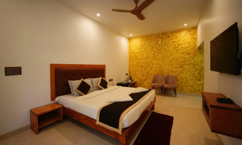 Nirvana double room bedroom at Suggee Resort Bangalore